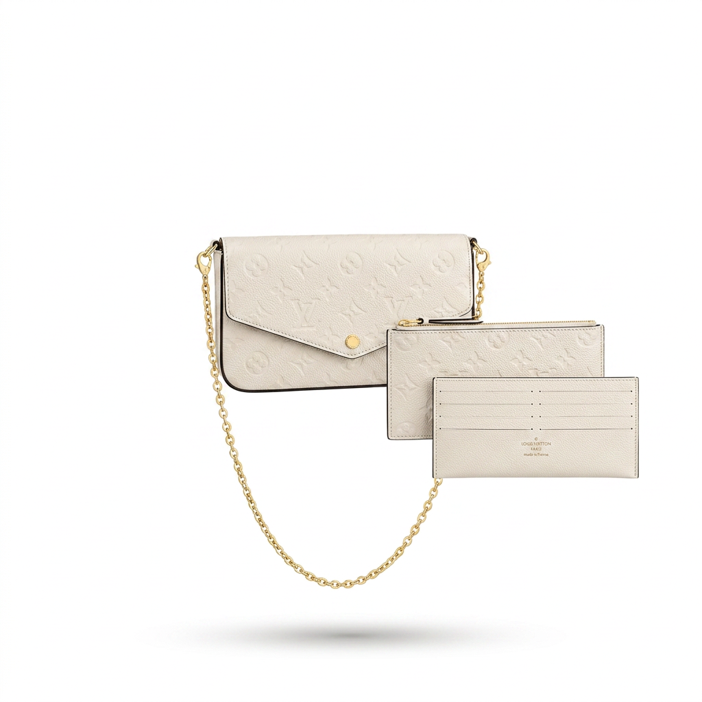 Louis Vuitton Félicie Pochette Monogram Empreinte White (con 2 estuches)